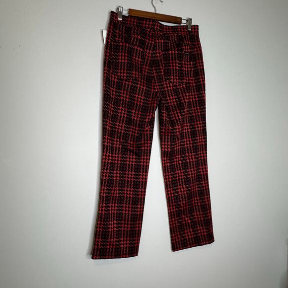 Sanctuary Pull-On Straight Leg Pants Red Plaid Stretch Cotton Women L NWT - Picture 4 of 7